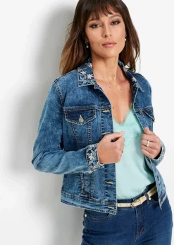 Jeansjacke mit Stickerei