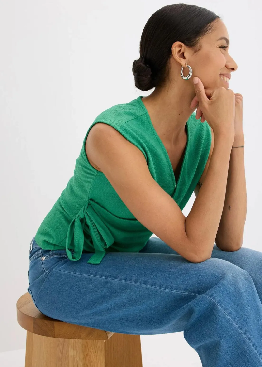 Jerseycrepe-Shirt in Wickeloptik