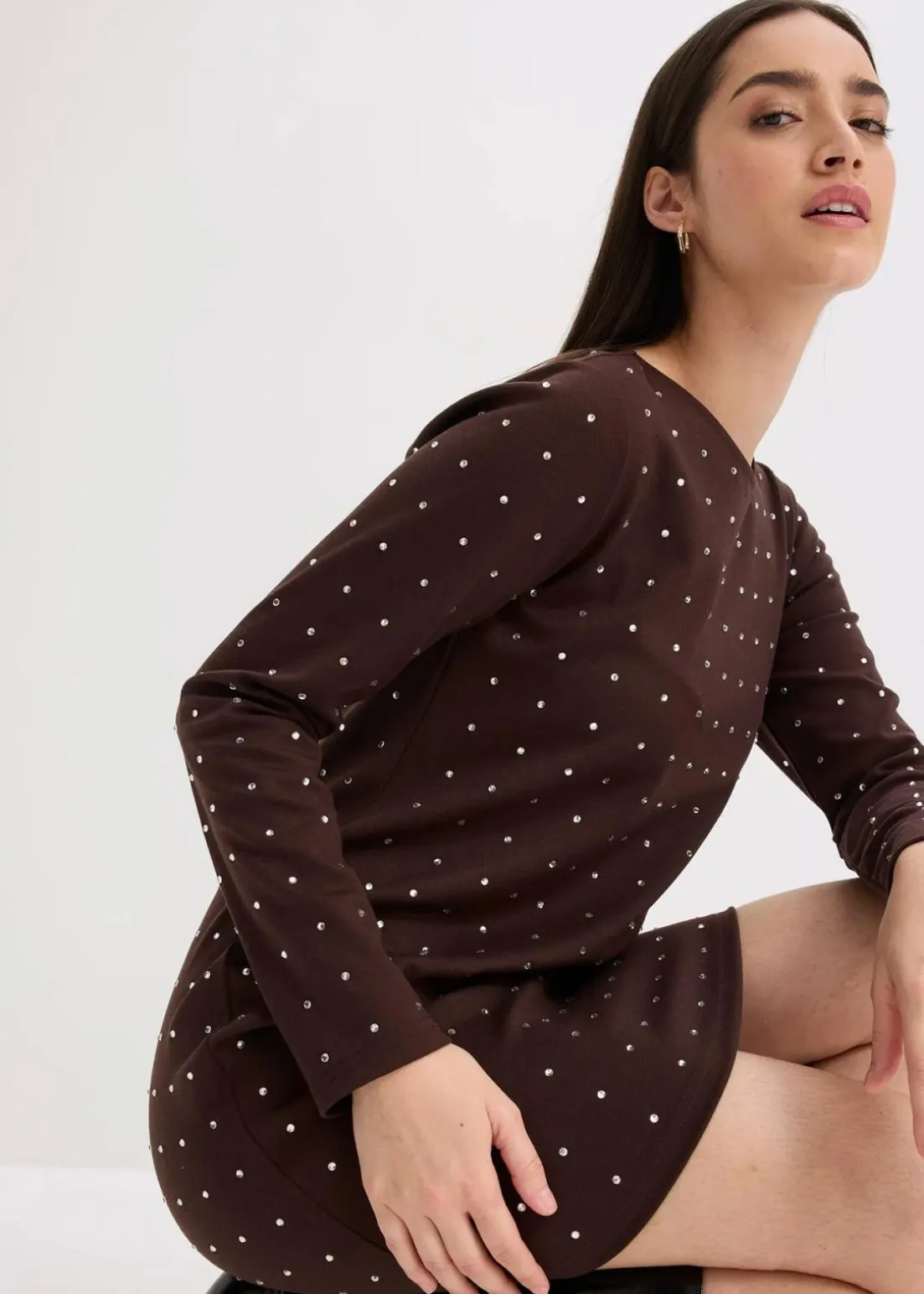 Jerseykleid mit Strass-Applikationen