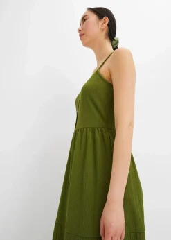 Jersey-Kleid mit Volants und dekorativer Knopfleiste