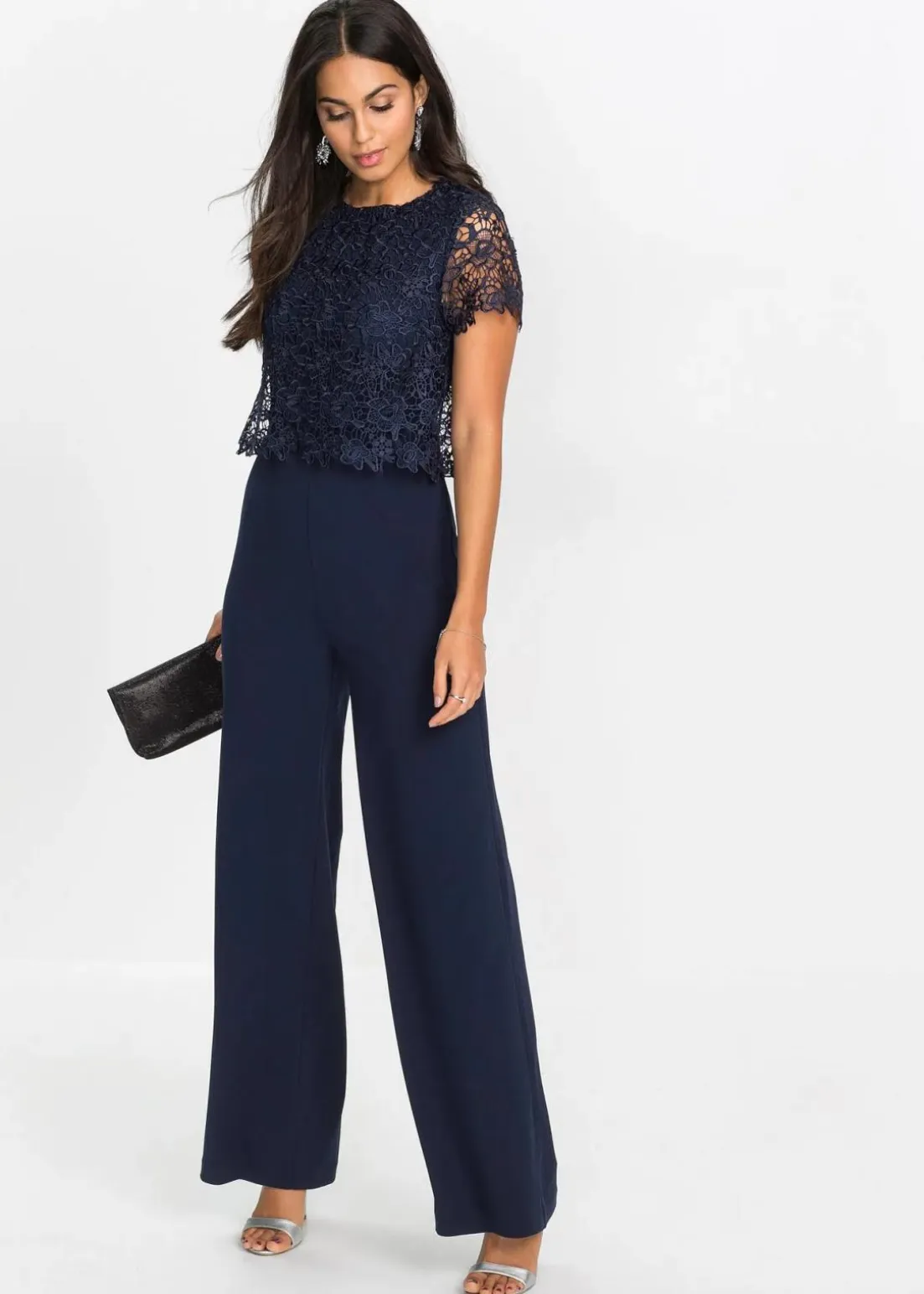 Jumpsuit aus softem Scuba mit Spitze