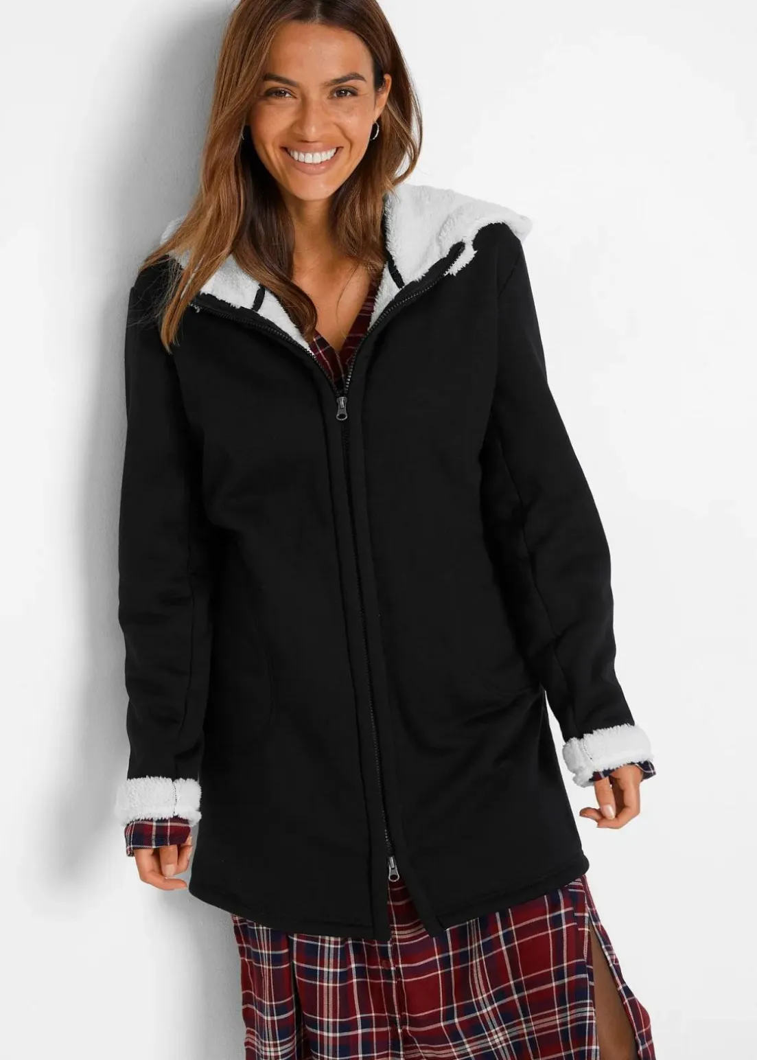 Kapuzen-Sweatjacke mit Teddyfell