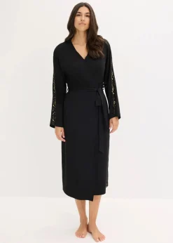 Kimono Morgenmantel mit zarter Glitzerspitze