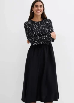 Kleid im Materialmix aus reiner Baumwolle