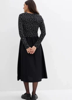 Kleid im Materialmix aus reiner Baumwolle