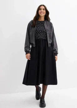 Kleid im Materialmix aus reiner Baumwolle