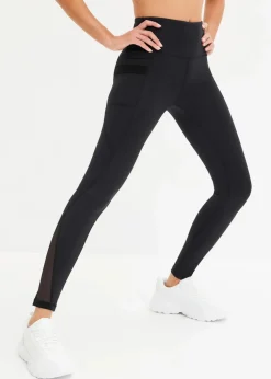 Komfort-Sport-Leggings mit transparentem Mesh und Handytasche
