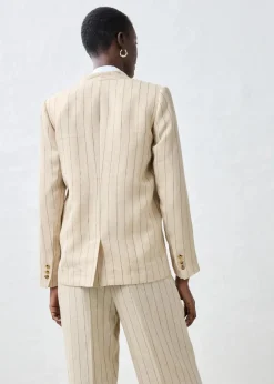 Kragenlose Blazerjacke aus reinem Leinen