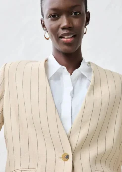 Kragenlose Blazerjacke aus reinem Leinen