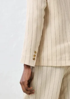 Kragenlose Blazerjacke aus reinem Leinen