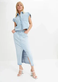 Kurze Boxy-Jeansbluse