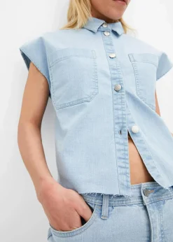 Kurze Boxy-Jeansbluse