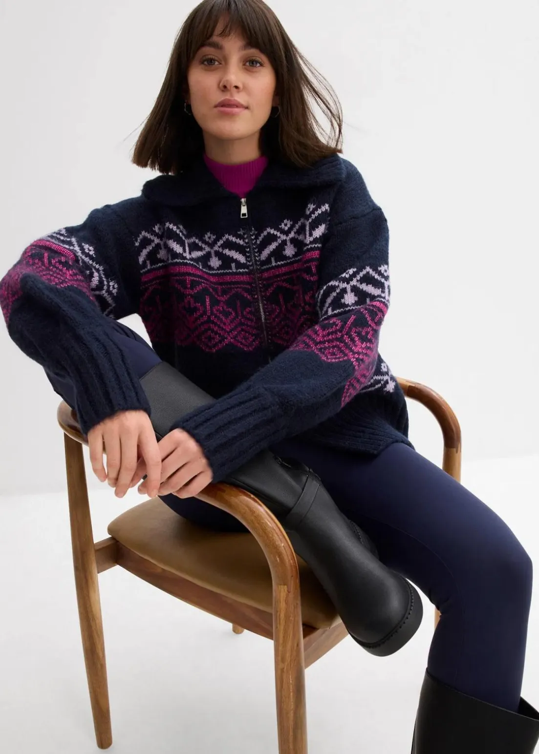 Kurze Norweger-Strickjacke