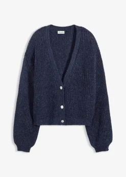 Kurze Strickjacke mit Glitzergarn und Wollanteil