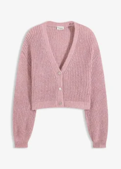 Kurze Strickjacke mit Glitzergarn und Wollanteil