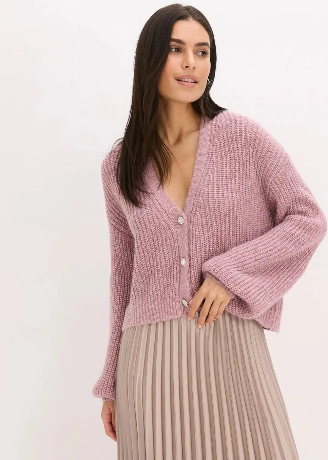 Kurze Strickjacke mit Glitzergarn und Wollanteil