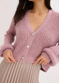 Kurze Strickjacke mit Glitzergarn und Wollanteil