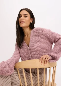 Kurze Strickjacke mit Glitzergarn und Wollanteil