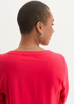 Langarm Bluse mit V-Ausschnitt aus fließender Viskose