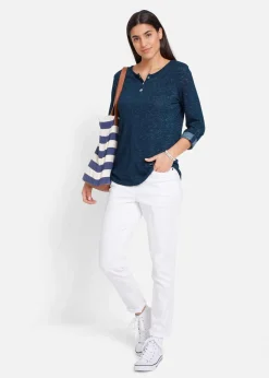 Langarmshirt mit Knopfleiste aus Baumwoll-Mix