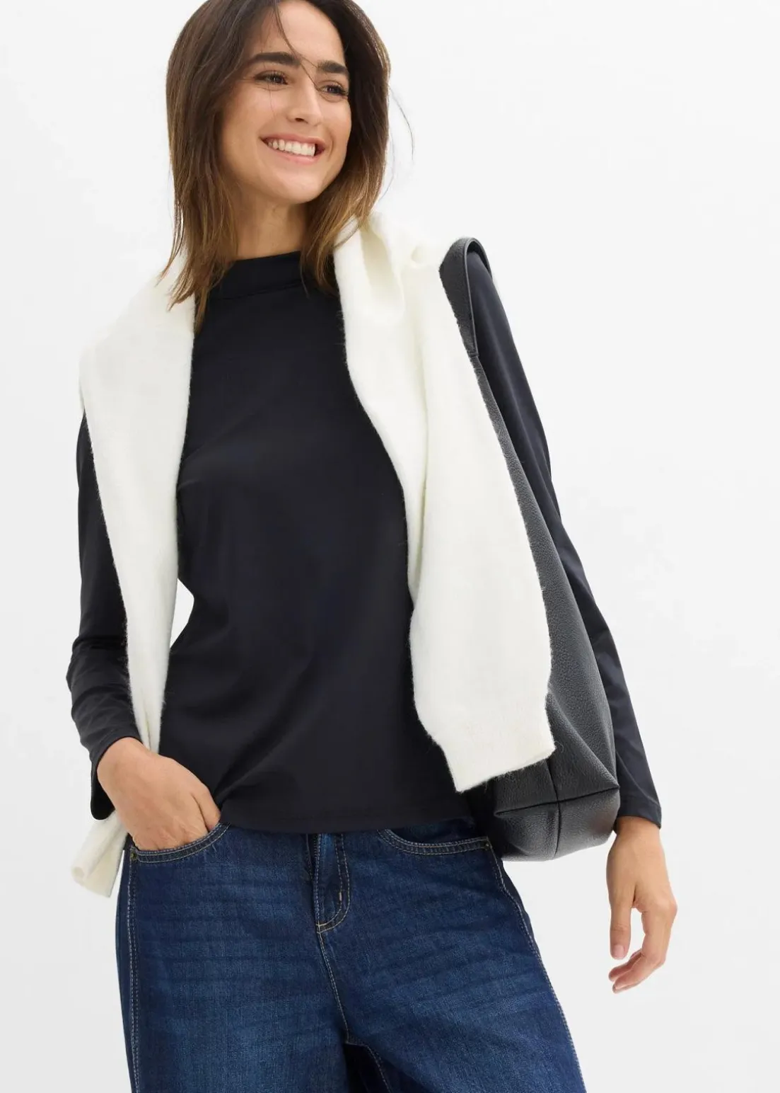 Langarmshirt mit Stehkragen mit recyceltem Polyamid