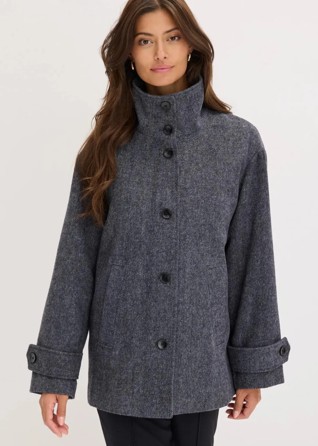 Lange Cabanjacke in Wolloptik