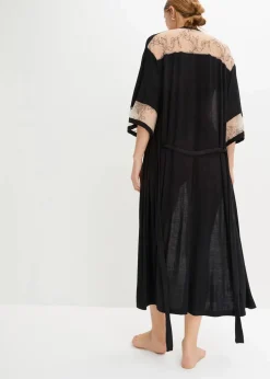 Langer Viskose Kimono mit Stickerei