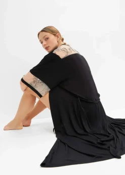 Langer Viskose Kimono mit Stickerei