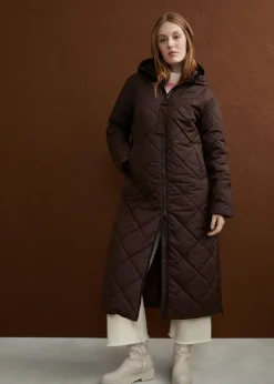 Langer, wattierter Steppmantel mit Kapuze