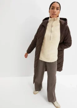 Langer, wattierter Steppmantel mit Kapuze