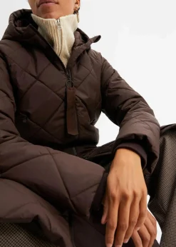 Langer, wattierter Steppmantel mit Kapuze