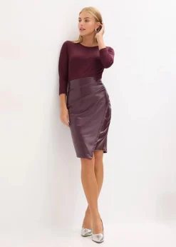 Lederimitat-Kleid mit Jersey-Oberteil