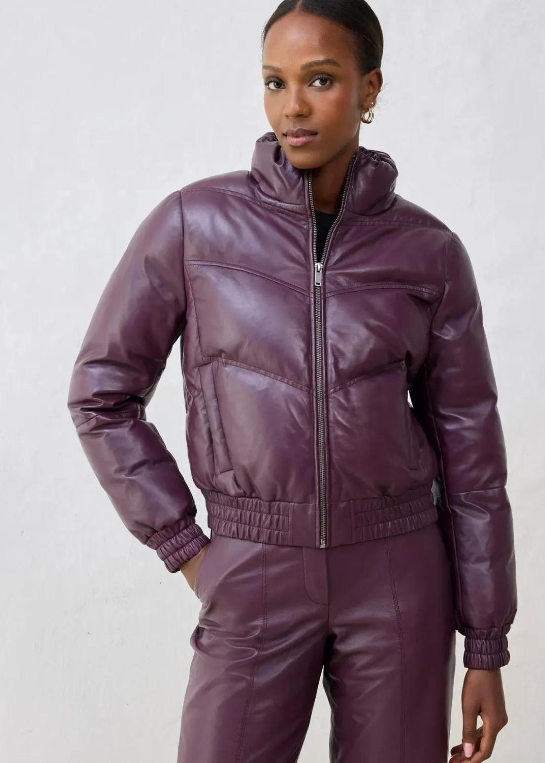 Leder-Steppjacke aus Lammnappa