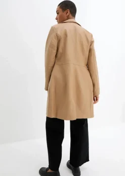 Leichter Lederimitat-Mantel mit Revers, tailliert