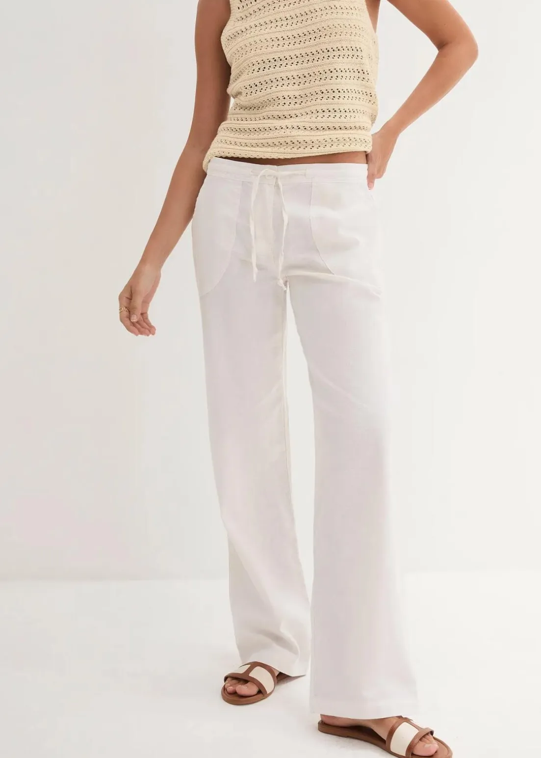 Leinen-Hose mit weitem Bein