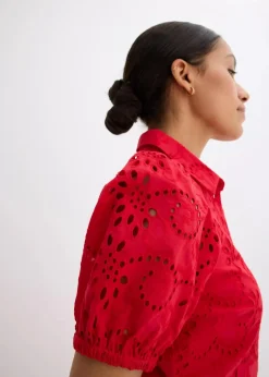 Lochstickerei-Blusenkleid aus reiner Baumwolle