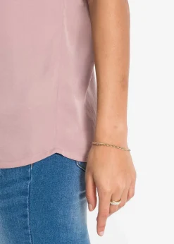 Lockere Satin-Kurzarmtunika mit überschnittenen Schultern