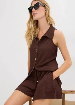 Lockere Schlupf-Shorts aus strukturiertem Crêpe