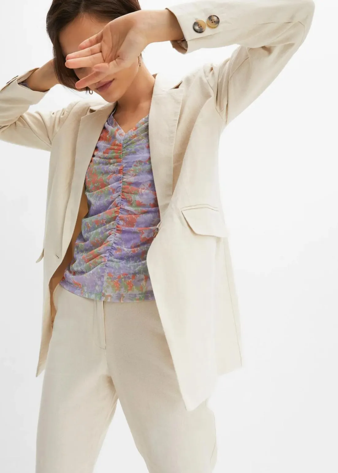 Longblazer aus Leinen-Viskose-Mix