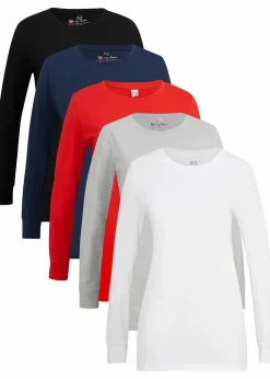 Longshirt mit Rundhalsausschnitt, Langarm (5er Pack)