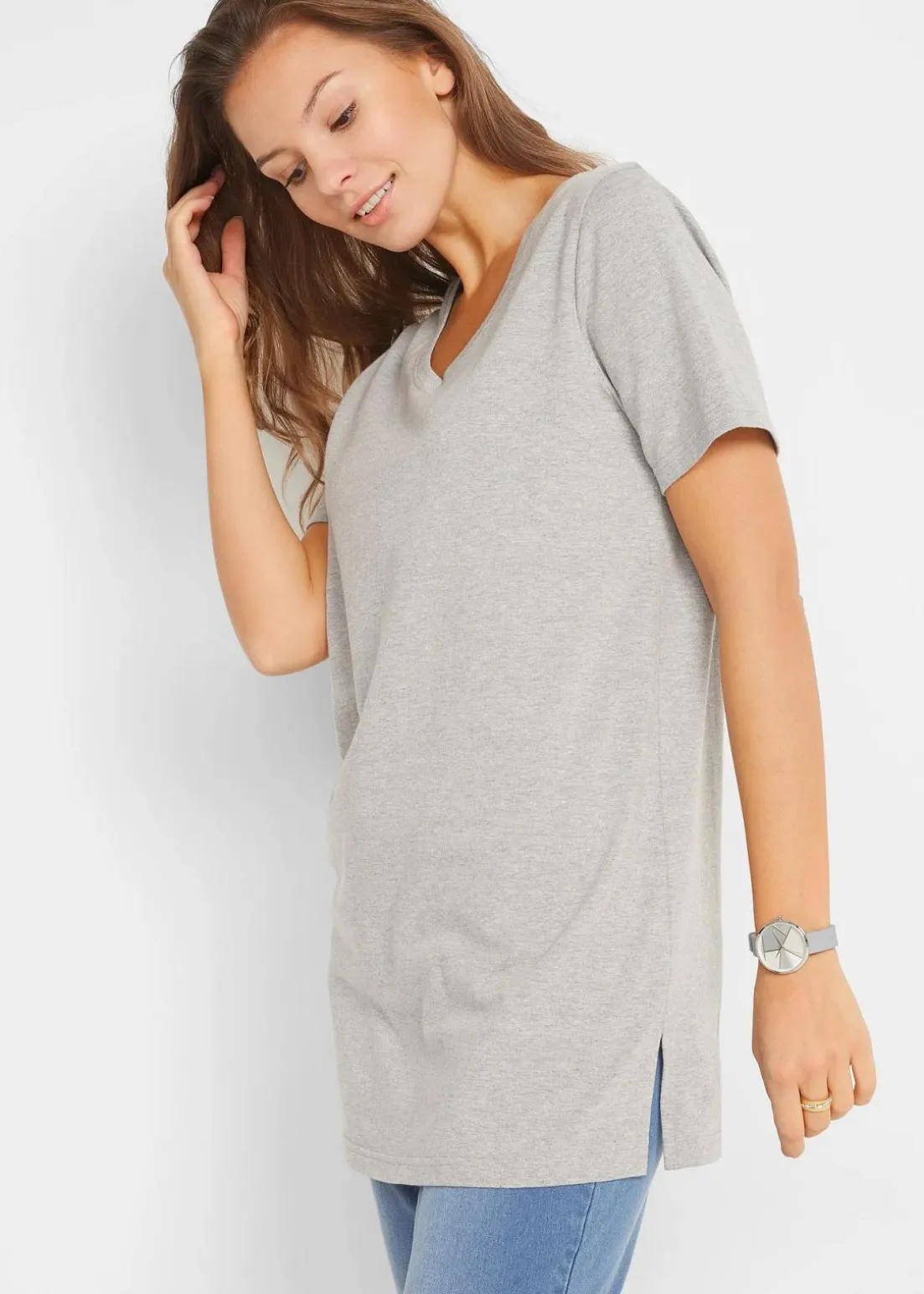 Longshirt mit V-Ausschnitt (2er Pack)