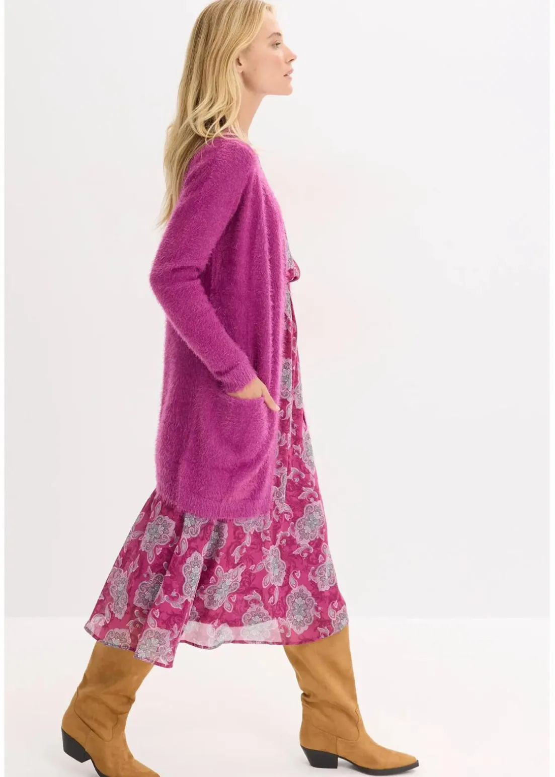 Longstrickjacke in Flauschoptik