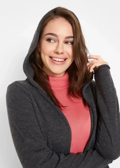 Longstrickjacke mit Kapuze