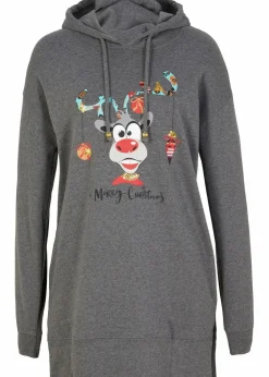 Long-Sweatshirt mit Seitenschlitz und Kapuze