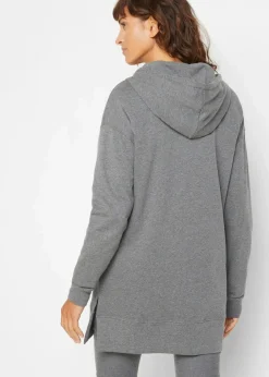 Long-Sweatshirt mit Seitenschlitz und Kapuze