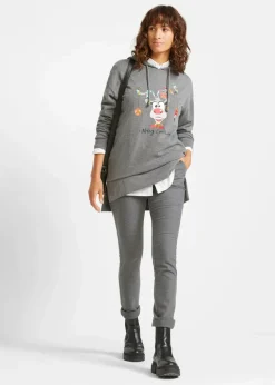 Long-Sweatshirt mit Seitenschlitz und Kapuze