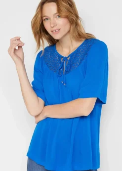 Long-Tunika aus Crinkle, halbarm