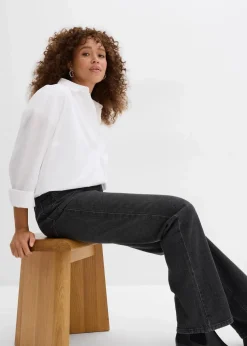 Loose Straight-Jeans High Waist, Bequembund mit Strass