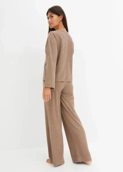 Loungewear Hausanzug mit weitem Bein aus weicher Rippe