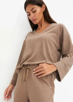 Loungewear Hausanzug mit weitem Bein aus weicher Rippe